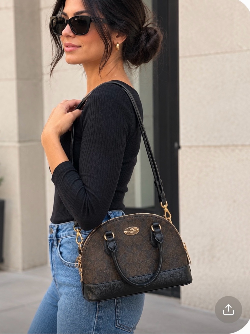 Coach Signature Brown & Black Mini Satchel Crossbody Bag